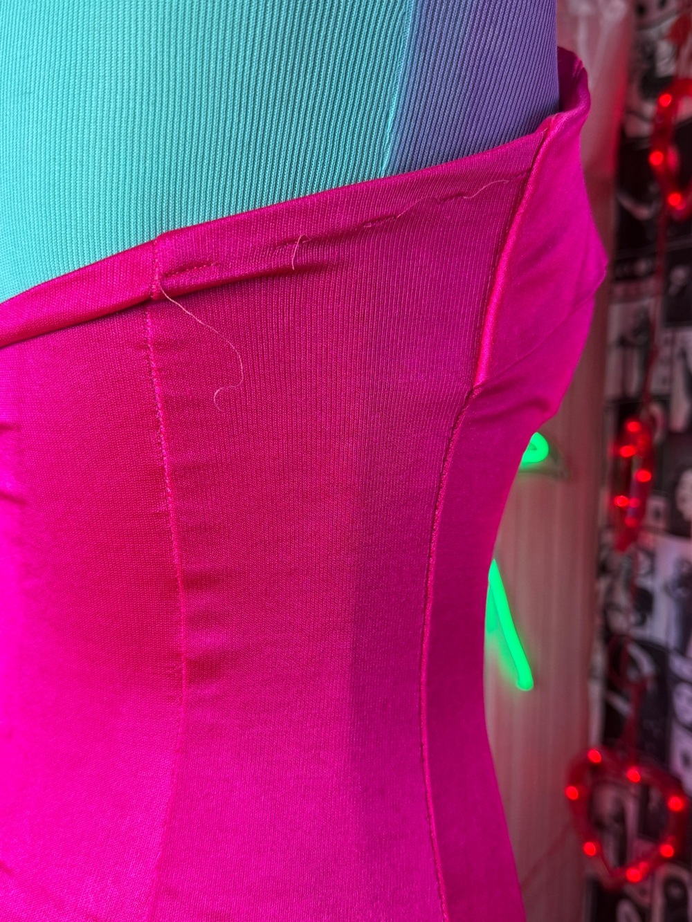 Vintage Betsey Johnson Punk Label Hot Pink Satin Strapless Dress w/ Boning Sz S - Picture 6 of 11
